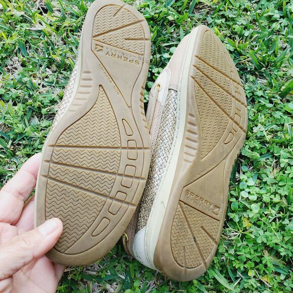 Women's Sperry Top Sider 9101759 Tan w/ Gold Sparke Boat Shoes - Size 6.5M - Picture 7 of 10